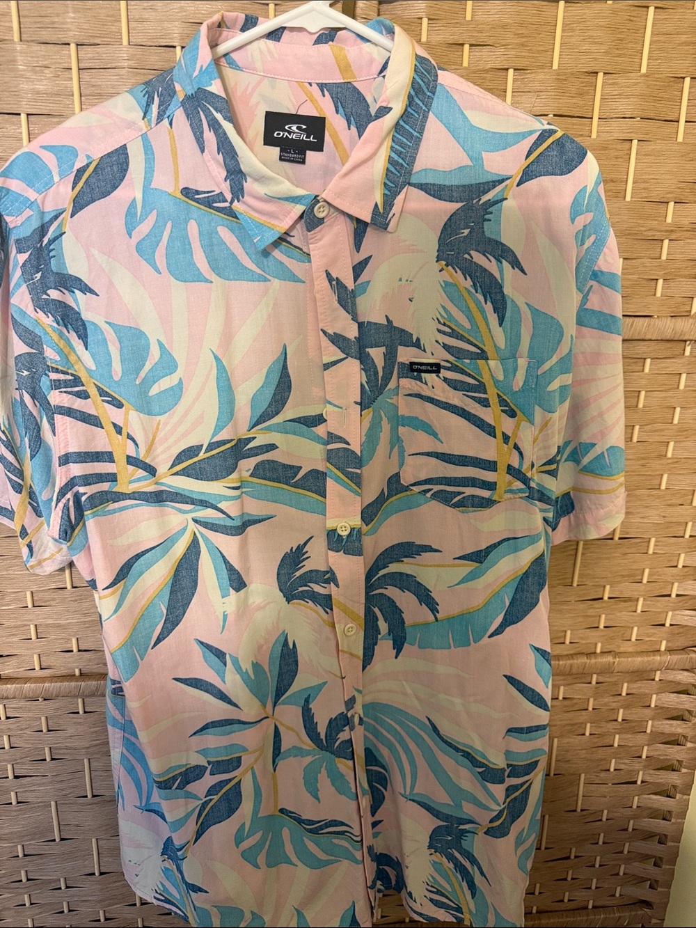 O'Neill Pink Tropical Print Short Sleeve Button-Down Shirt